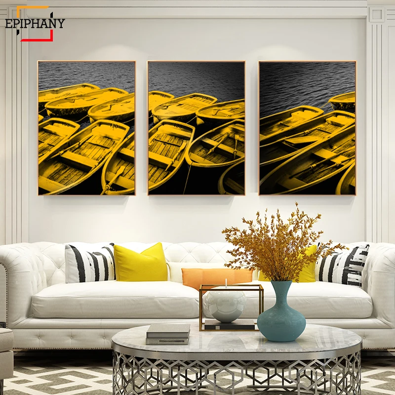 Nordic Yellow Boat Canvas Painting Abstract Wall Art Posters and Prints Decorative Picture for Living Room Modern Home Decor | Дом и сад