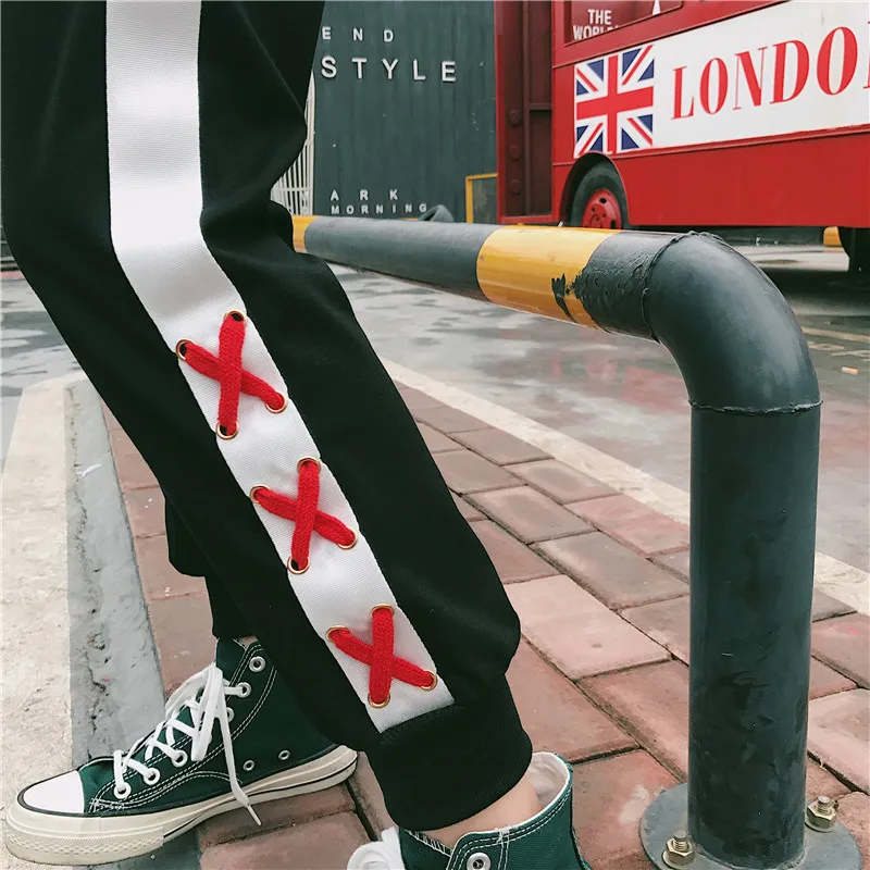Корейская Осенняя обувь черные тонкие шаровары в стиле Харадзюку Модный дизайн