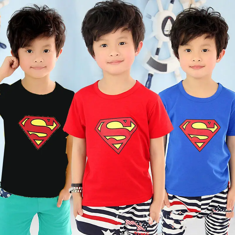 

2018 Cotton Toddler Boys Superhero Costume T Shirts Boys Summer Tops Short Sleeve Cute Lovely Print Children Tees