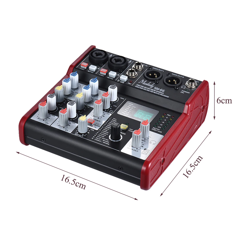 Muslady SM 66 Портативный 4 канальный звуковая карта смешивания консольный микшер