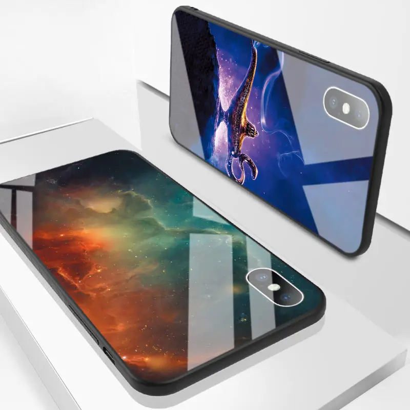 Luxury Tempered Glass Space Case for iPhone X XS MAX XR Silicone Glossy Cover iphone 8 7 6 6S Plus |