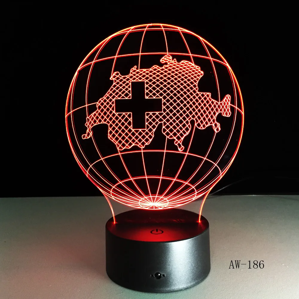 3D лампа 7 цветов градиент Швейцария карта RGB светодиодная Ночная Иллюзия для