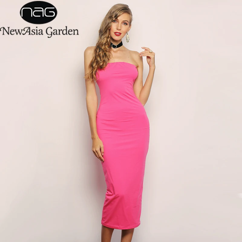 Женское платье-футляр средней длины без бретелек из хлопка | Женская одежда