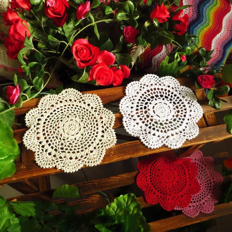 Хлопок ручной работы вязанный цветочный кружево Плетеный Винтаж Круглый