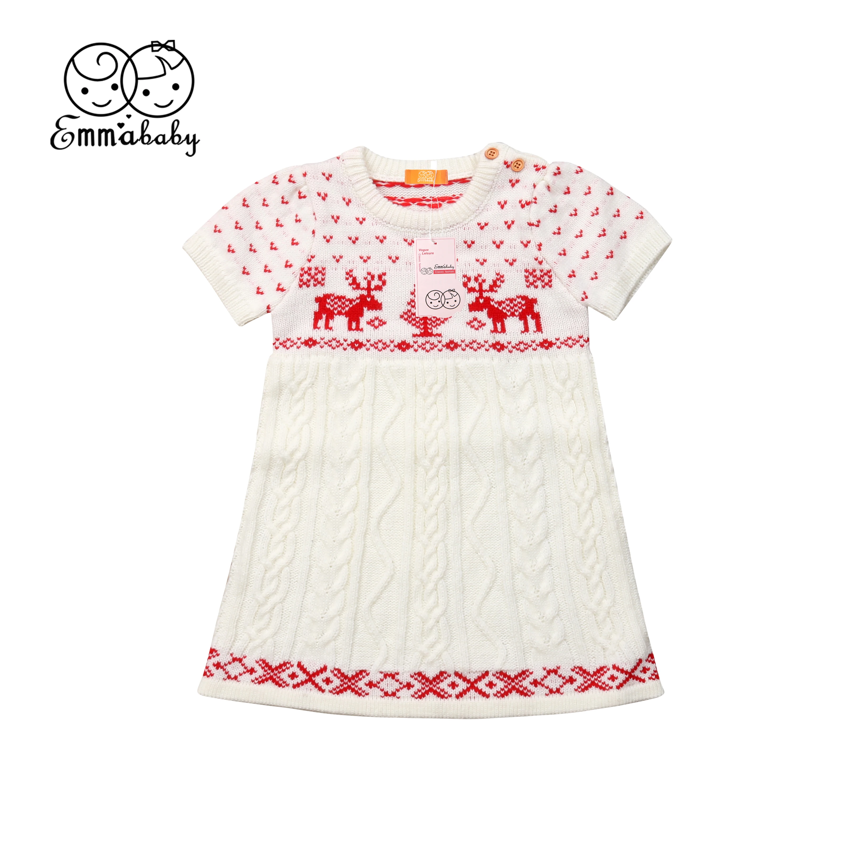 Рождественская Одежда для маленьких девочек вязаный шерстяной свитер платье