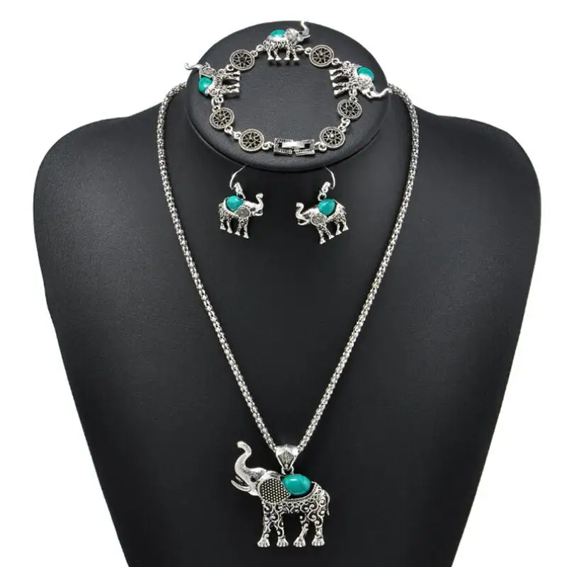 3 шт. богемный стиль ретро браслет серьги ожерелье Набор Модель слона вышитые