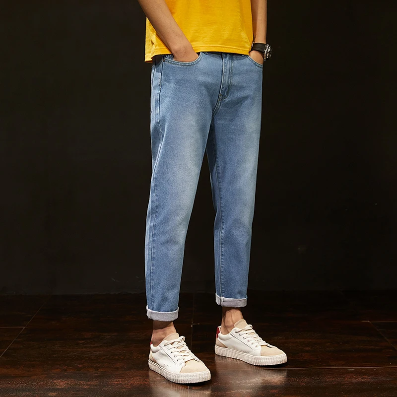 2019 новые мужские Узкие повседневные джинсы высокого качества Модные выстиранный