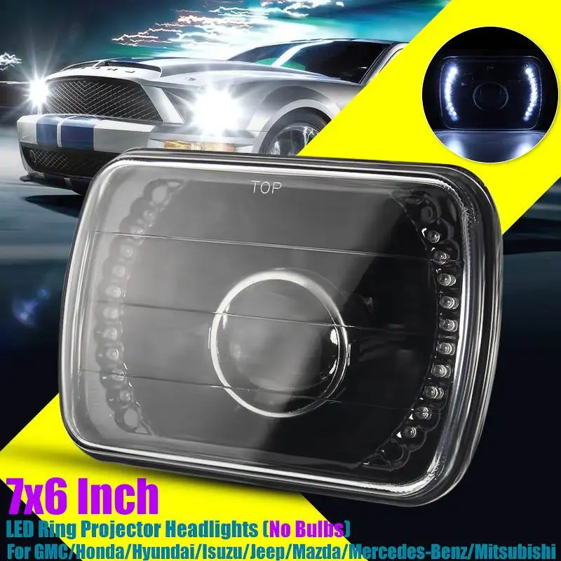 For benz for Mazda 1Pcs H6014/H6052/H6054 7x6Inch Black LED Ring Projector Headlight Black Conversion Shell