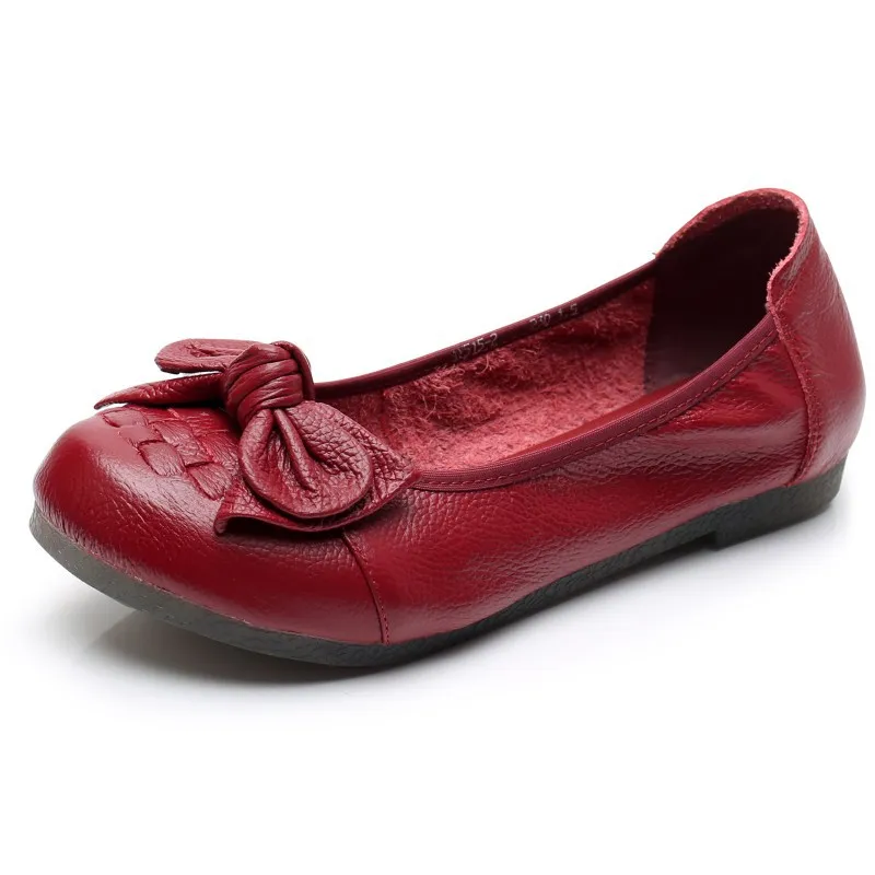 Женские туфли из натуральной кожи на мягкой подошве с бантом | Обувь