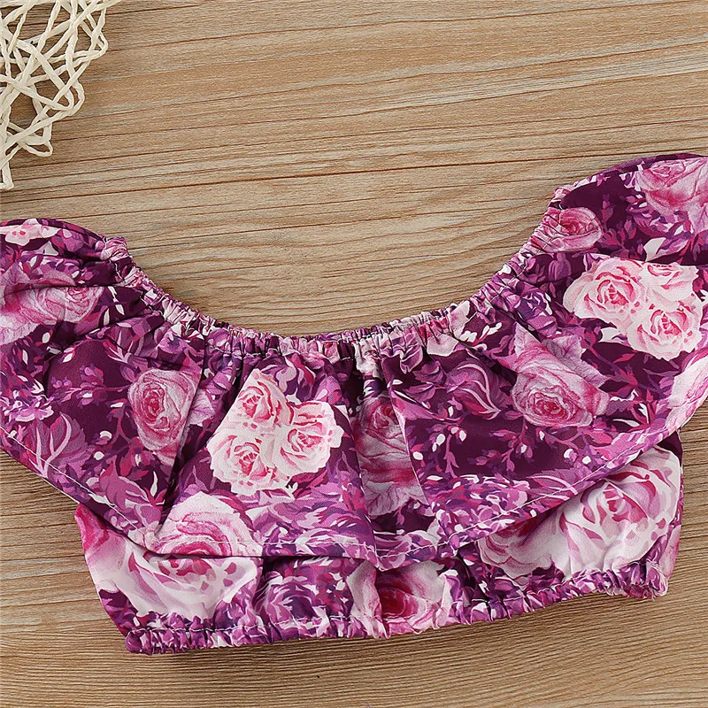 PUDCOCO/Новинка топы с открытыми плечами и цветочным рисунком для новорожденных