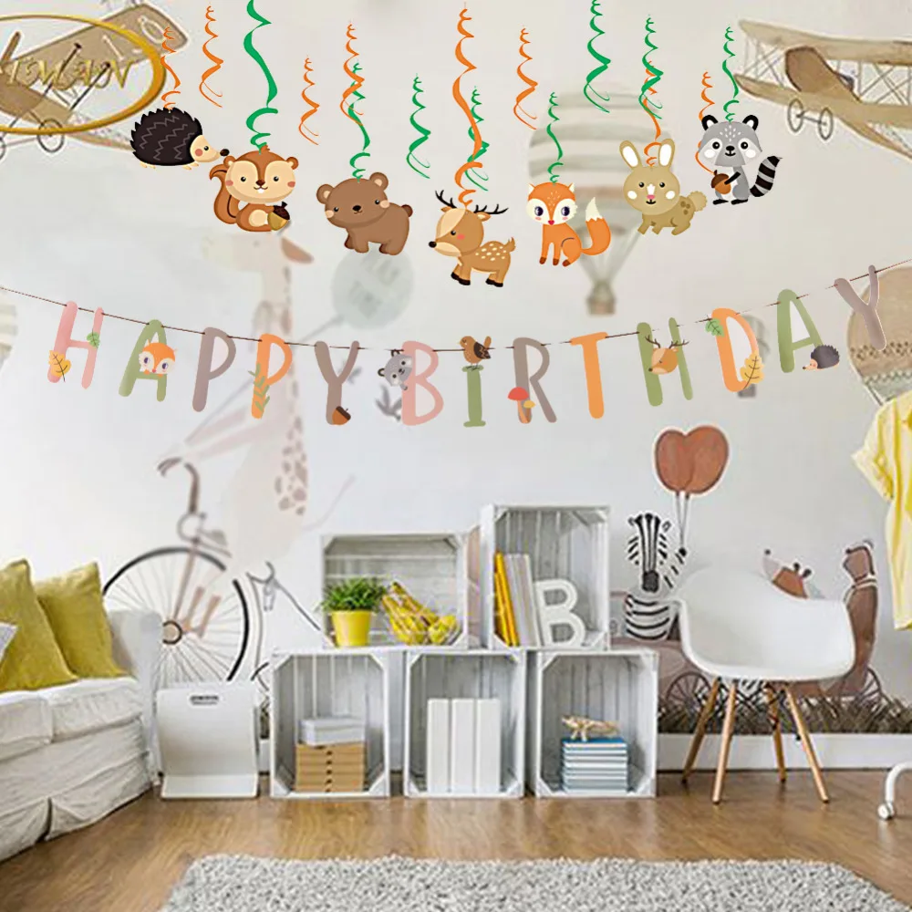 Jungle Animal Party Decoration Set Hanging Swirl Happy Birthday Banner Zoo Themed Kids Supplies Shower | Дом и сад