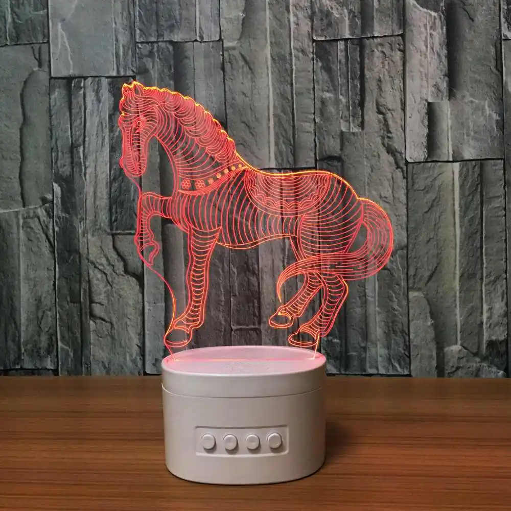 3D Лампа лошадь Оптическая иллюзия визуальный ночник с Bluetooth динамик база Led