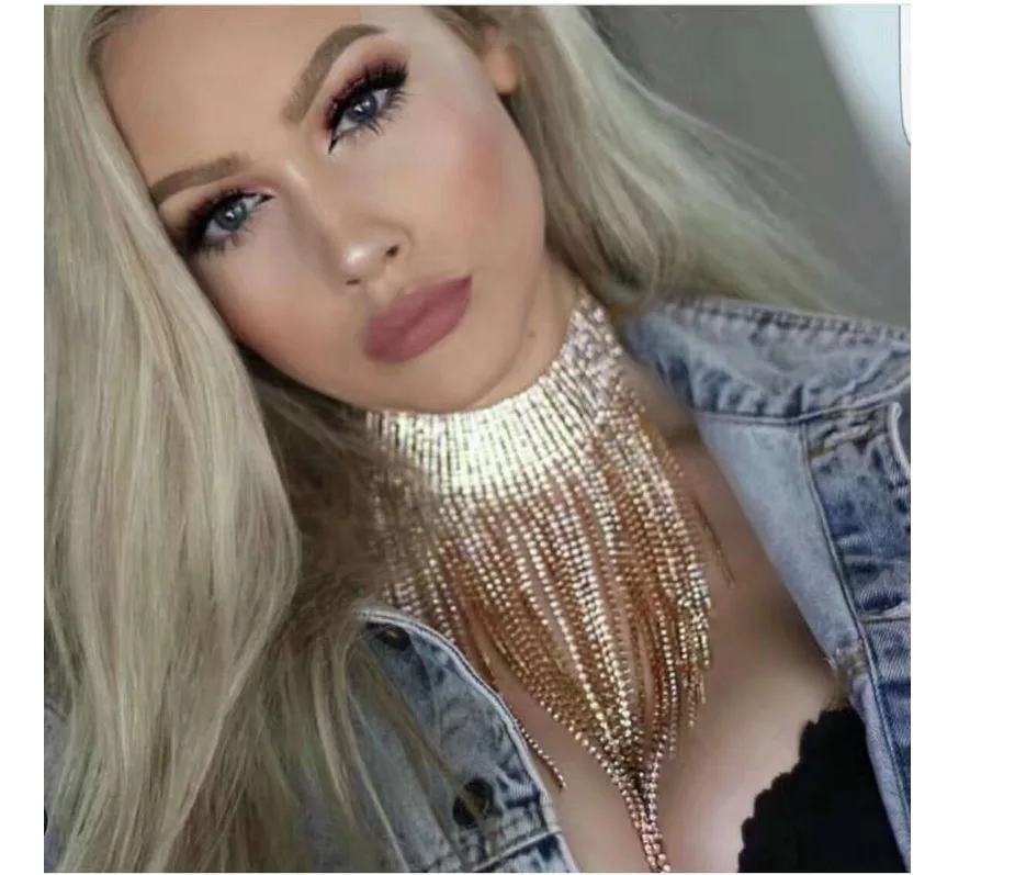 Statement Crystal Chokers Necklaces for Women Rhinestone Tassel Fashion Night Club Party Big Necklace | Украшения и аксессуары
