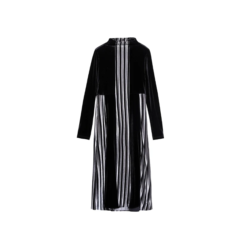 

Pleuche dress new winter stripe half a turtle neck loose long sleeve velvet loose dresses women casual clothes plus size M -3XL
