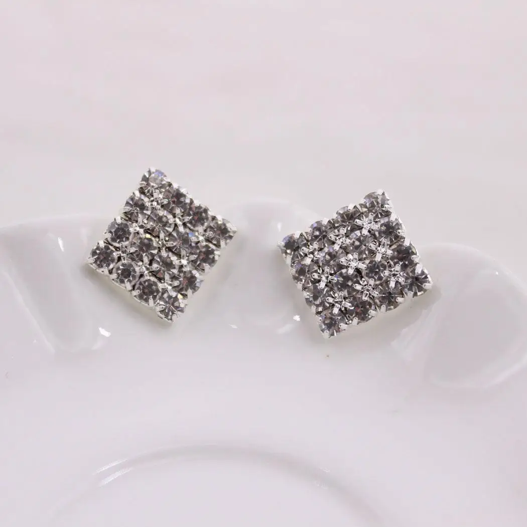 Bling Push Elegant Casual Stud Style Fashion Rhinestone Back Silver Square Earrings Women | Украшения и аксессуары