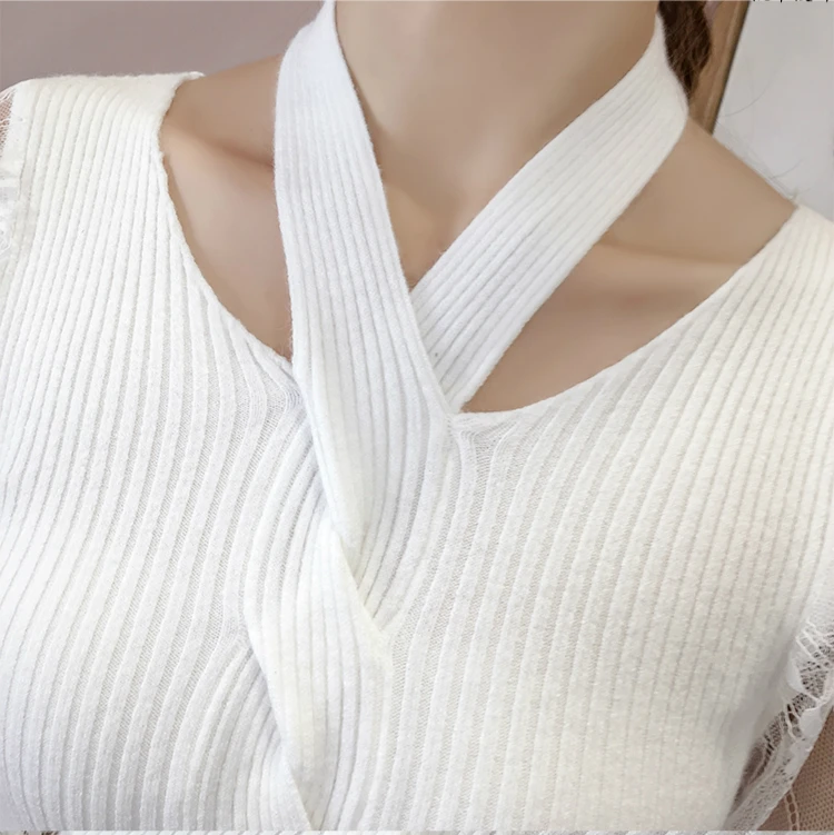 fashion womens sweaters 2019 spring flare Long Sleeve pullovers women sweater sexy hollow Lace v collar Knitted 2550 50 | Женская одежда