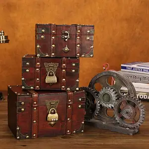 Шкатулка для хранения ювелирных изделий, винтажный декоративный бокс с деревянным замком, для хранения цепочек, сокровищ, органайзер, держатель с украшениями, демонстрационный чехол