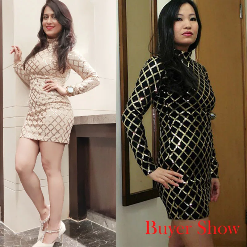 2019 вечерние платья с блестками и высоким вырезом для ночного клуба Vestidos зимнее