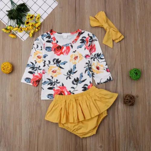 

3PCS Newborn Infant Baby Girl Clothes Romper Jumpsuit Bodysuit+Pants+Headband Outfit Clothes Set
