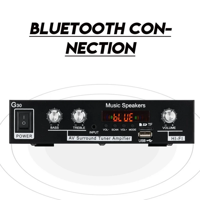 Музыкальный HiFi стерео усилитель с европейской вилкой G30 MP3 USB/tf карта/AUX Bluetooth fm