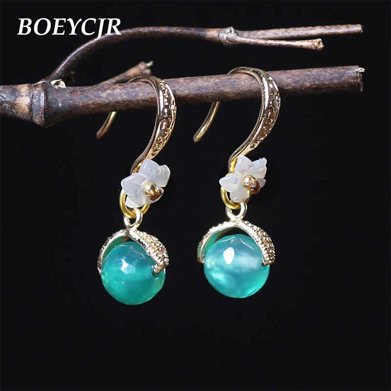 BOEYCJR Этническая Винтаж в виде ракушки цветок камень серьги из бисера модные