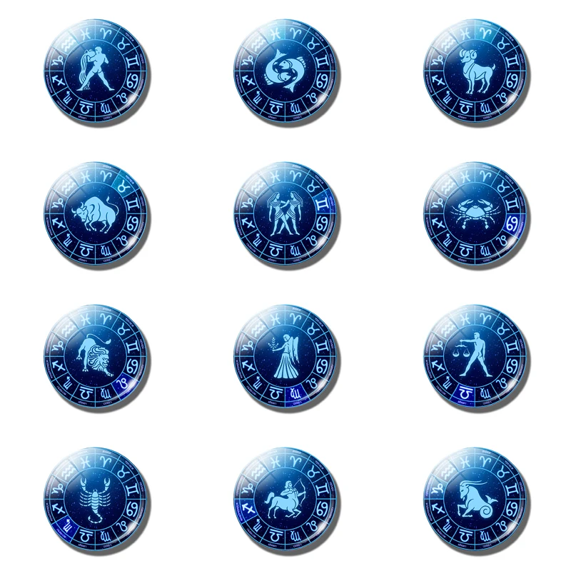 12 Horoscope Aquarius Pisces Aries Fashion Multilayer Woven Glass Convex Dome Pendant Picture Jewelry Accessories Gifts 5PCS/SET | Украшения