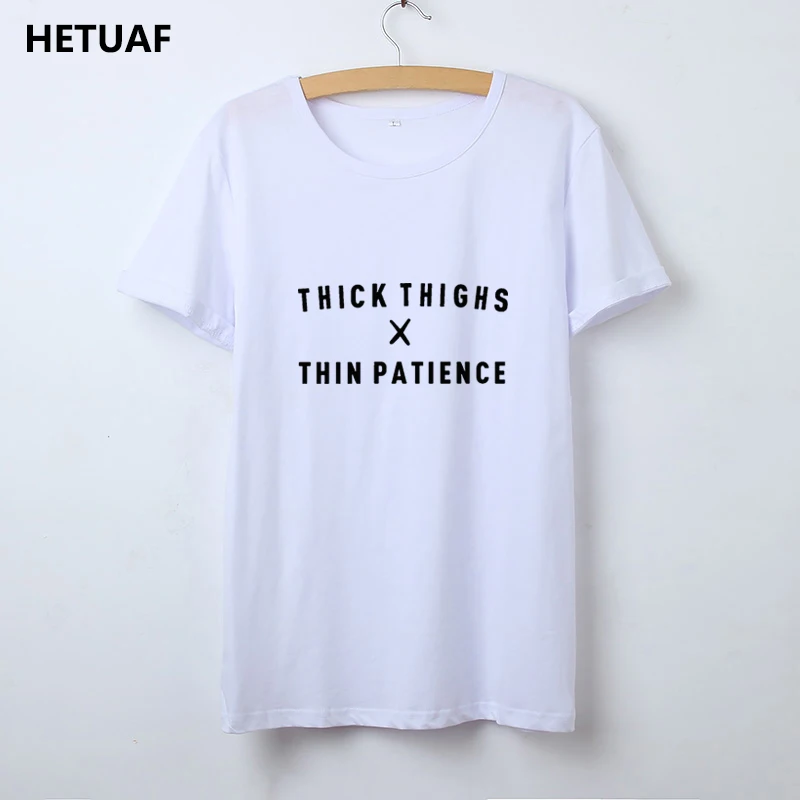 Забавная женская футболка HETUAF 2018 Ulzzang толстая Тонкая с терпением Женская