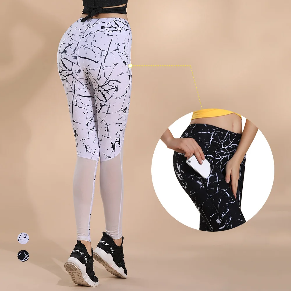 Штаны для йоги женские леггинсы фитнеса сетчатые Лоскутные Леггинсы пуш-ап