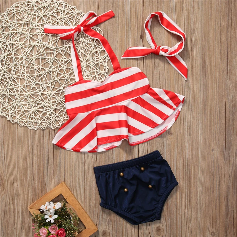 Новинка 2019 летний купальный костюм в полоску для маленьких девочек танкини милый