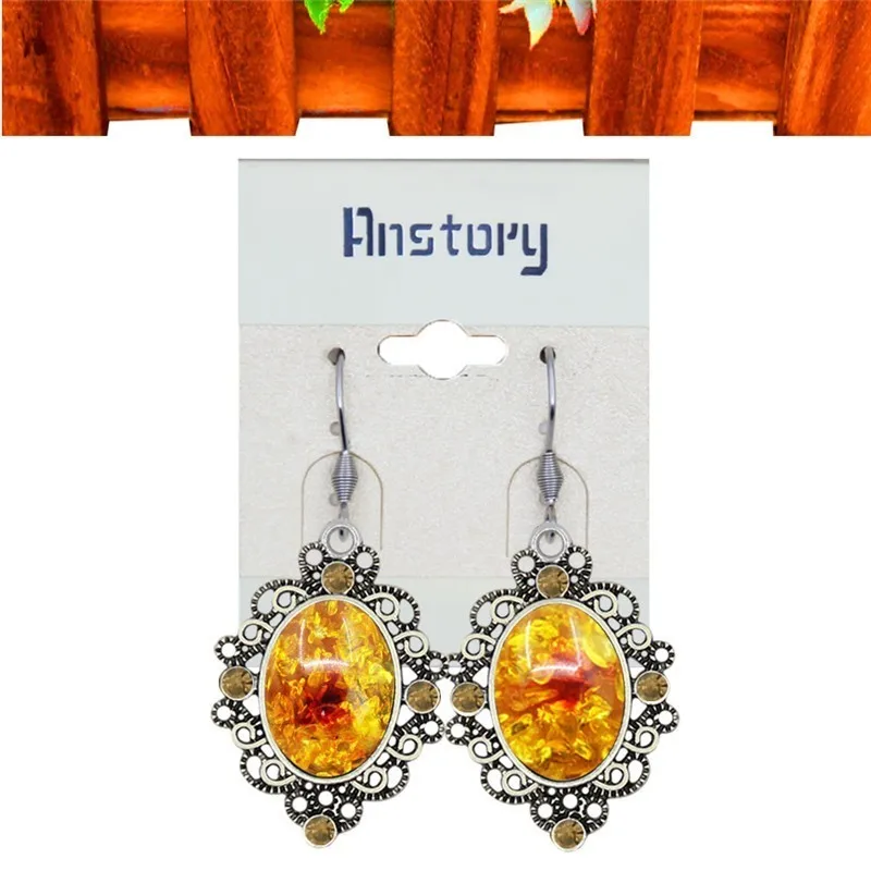 Oval Resin Crystal Vintage Jewelry Set Grown Necklace Earrings Antique Silver Plated Fashion TS465 | Украшения и аксессуары