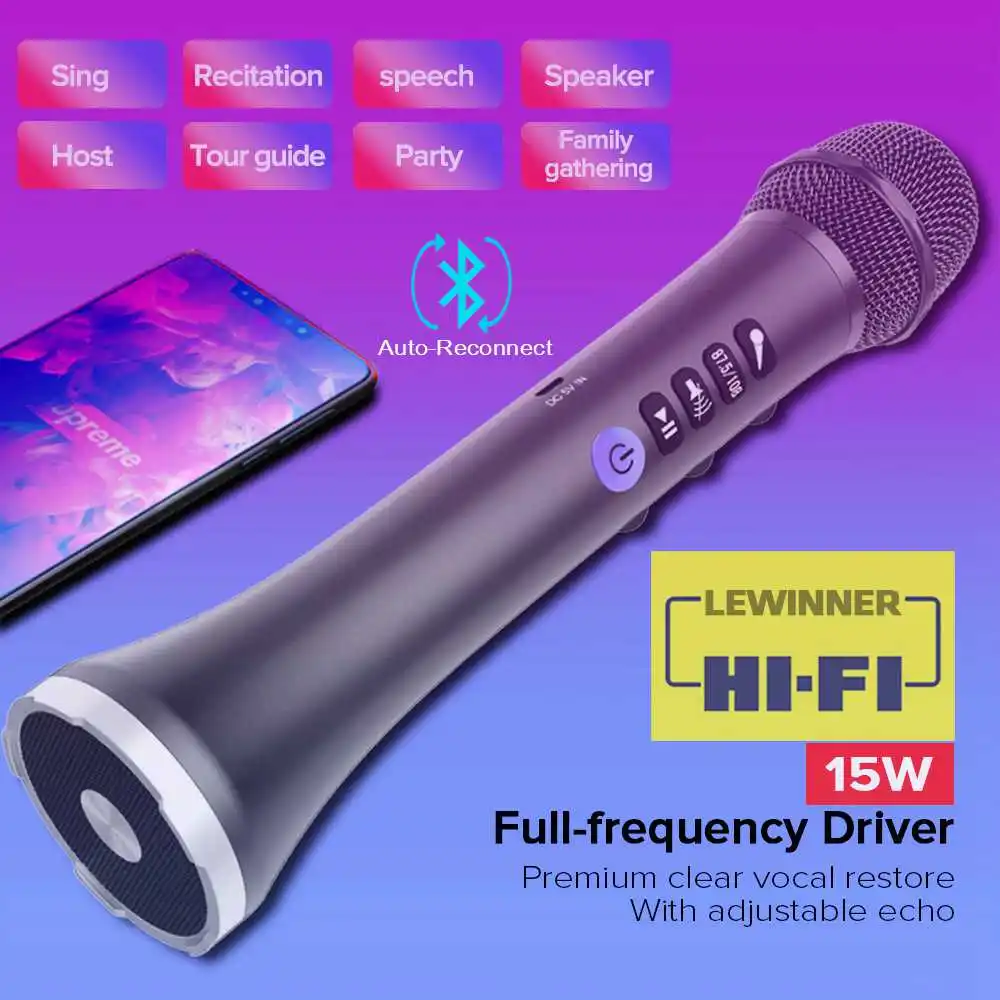 Wireless Karaoke Microphone Bluetooth Speaker 2-In-1 Handheld Sing &amp Recording Portable Ktv Player For Ios/Androi | Электроника