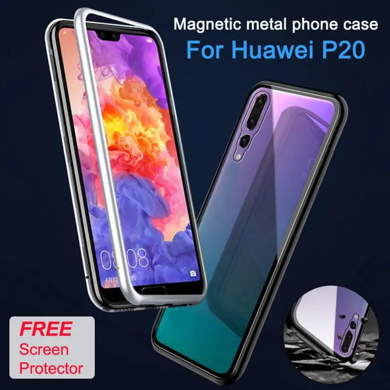 Case for Huawei P20 Mate 10 Pro Magnetic Adsorption Metal Temper Glass Back Cover |