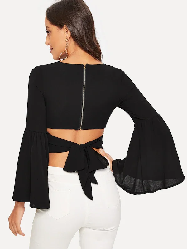 

Spot the European and American foreign trade new pure color coat sleeve v-neck horn back strap T-shirt