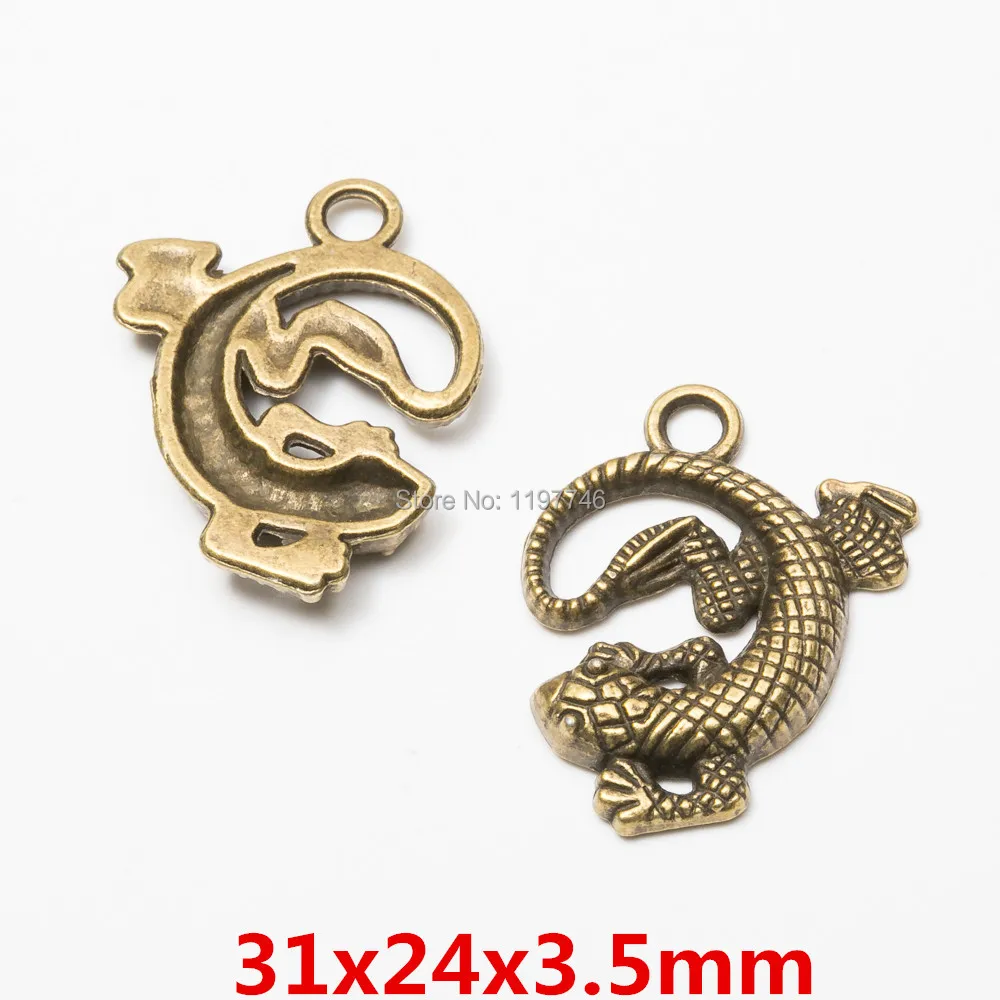 Lizard Gecko Charm European Pendant 10pcs 56mm 31mm 74mm Big reptile animal Bronze color Bead Fit making Bracelet Gift | Украшения и