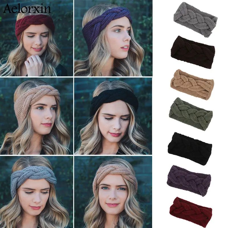

Fashion Women Winter Solid Big Bow Fish Knit Wool Headband Girl Warm Woolen Crochet Turban Handmade Bow Knot Wide Head Wrap