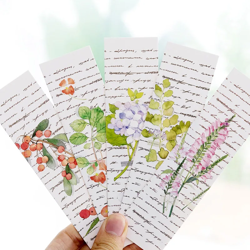 Newest 30pcs/box Green Plants Bookmark Beautiful Flowers Book Marks For Kids Girls Gift Office School Supplies Korean Stationery |