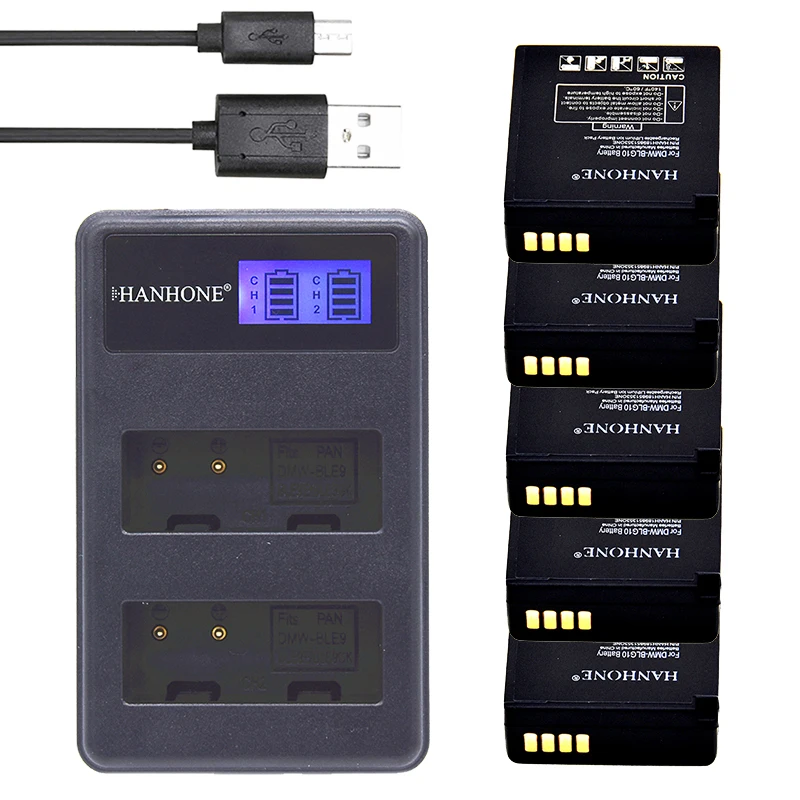 5 шт. аккумуляторы 1600 мАч и зарядное устройство с двумя USB-портами для Panasonic LUMIX GF6 GF5