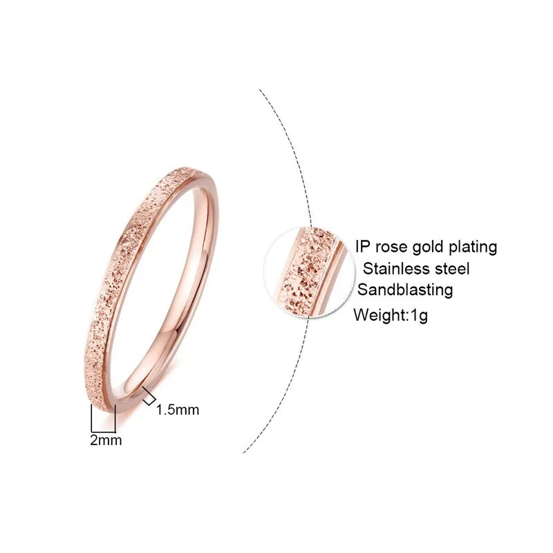 Elegant Wedding Bands Rings for Women 2MM Sandblast Stainless Steel Femme Lady anel Accessories | Украшения и аксессуары