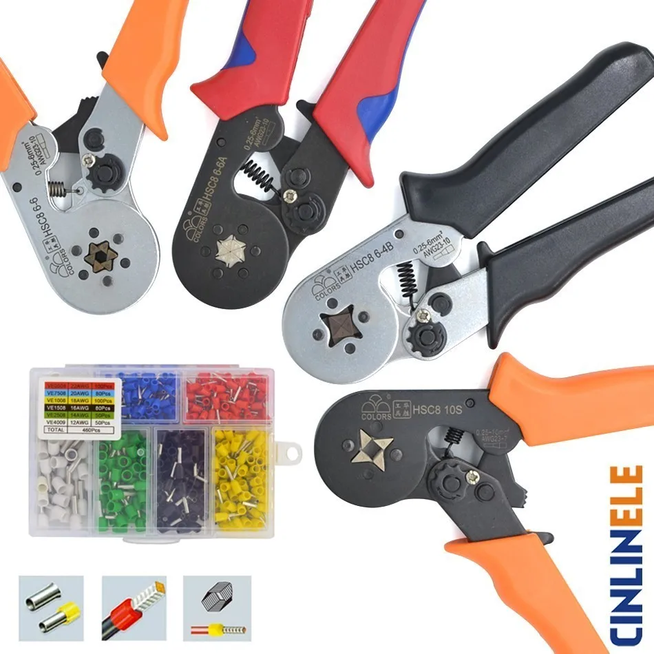 6-4 6-6 0.25-6mm 23-10AWG &amp 10S 0.25-10mm 23-7AWG Crimp Pliers Tube Bootlace Terminals Crimping Hand Tools Wire Connector HSC8 |