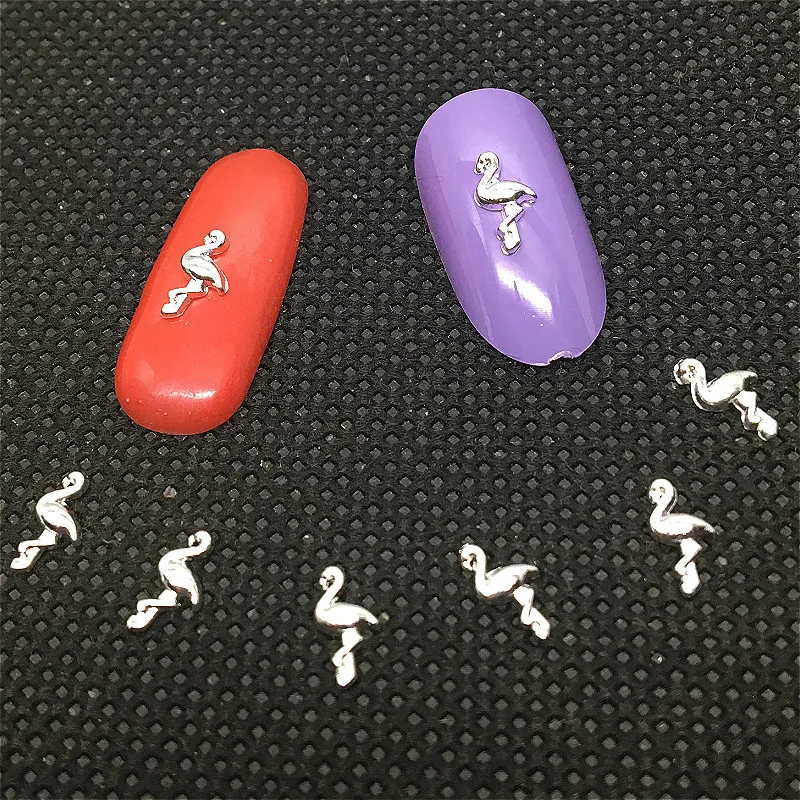 

50Pcs Flamingo Nail Art Decorations Cute 3d Birds Accessories Silver Animal Dekor Studs Charms Spring Design New Shiny Decal DIY