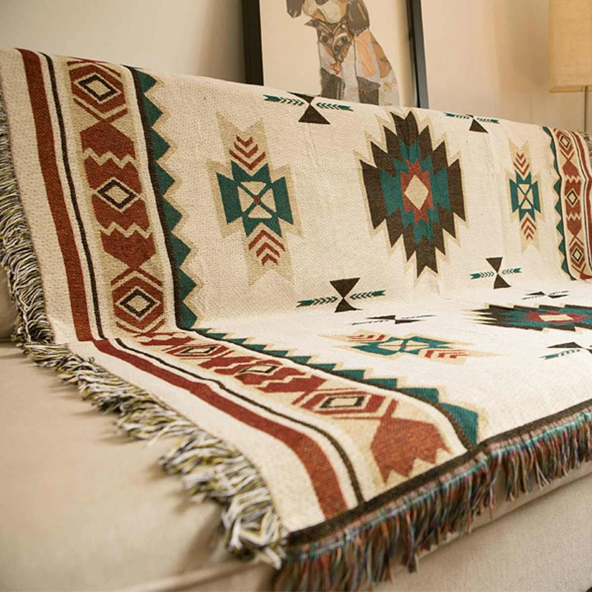 Этнический стиль трикотажное одеяло для дивана с геометрическим узором гостиной