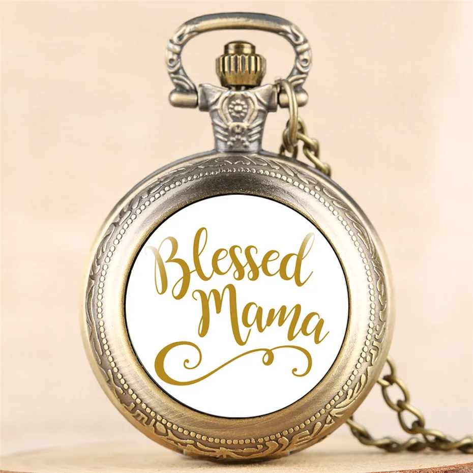 Винтажные женские кварцевые карманные часы Blessed Mama дизайн ожерелье бронзовая