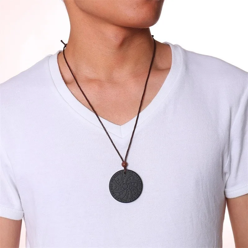 Mens' Necklace Scalar Energy Volcanic Lava Stone And Tourmaline Pendant Adjustable Brown Rope Chains Link | Украшения и