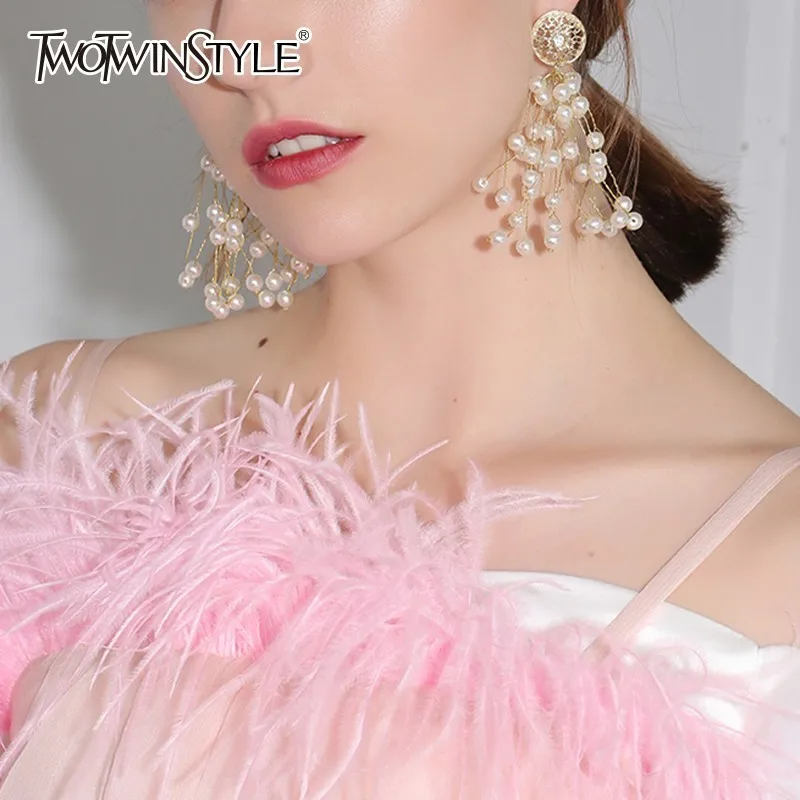 TWOTWINSTYLE 2020 корейские модные длинные наушники с цветами для женщин аксессуары