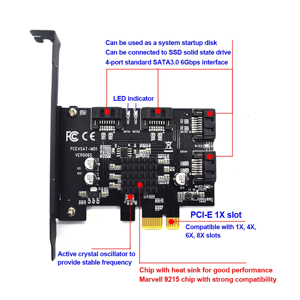 PCI-E к SATA 3 0 карта расширения 4 порта 6G переходная адаптер IPFS жесткий диск Marvell 88SE9215