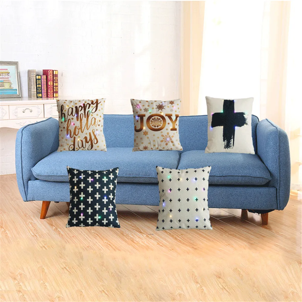 

Ins Nordic Style LED Color Light Cushion Covers Decorative Pillow Case Cross Print Sofa Seat Living Room Bedroom Home Decor