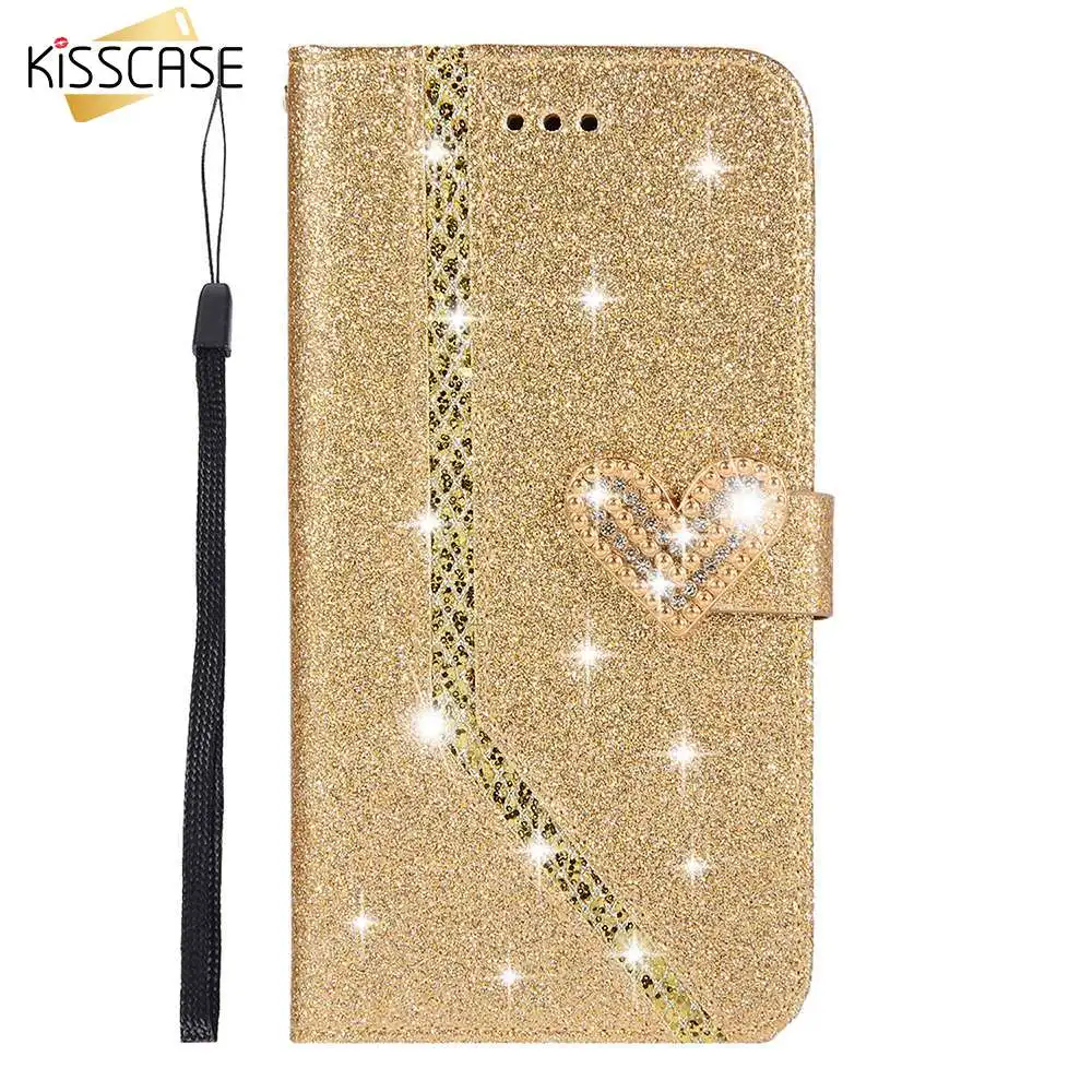 KISSCASE блестящий кошелек кожаный чехол для телефона держатель Samsung S7 Edge S8 блестящие