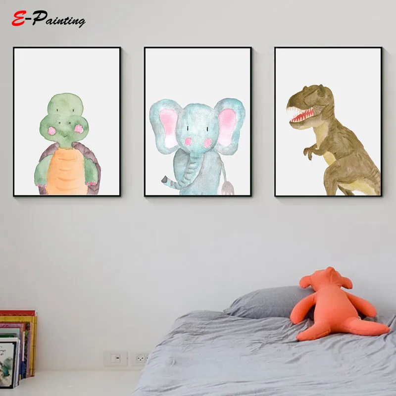 Акварель динозавр животное фотообои искусство печать милый ребенок фотография