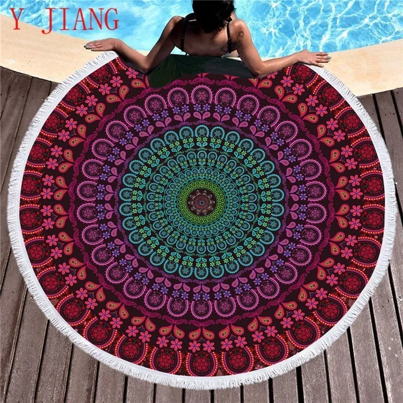 МАНДАЛА ГОБЕЛЕН с кисточками Boho круглое пляжное полотенце с кисточками фиолетовое индийское Toalla солнцезащитное покрывало богемный Коврик для йоги горячая распродажа