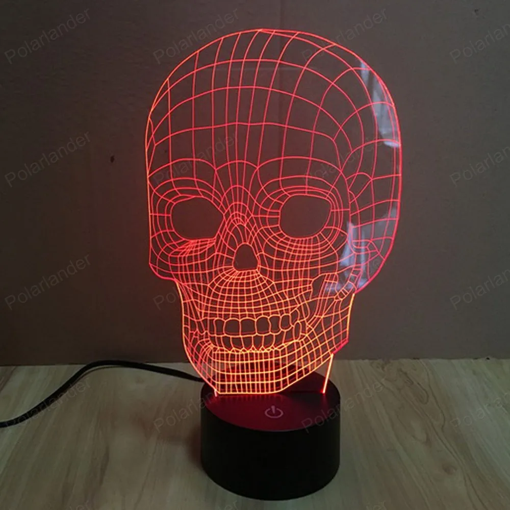 Сенсорный светодиодный светильник новый в виде красочного черепа 3d 7 видов